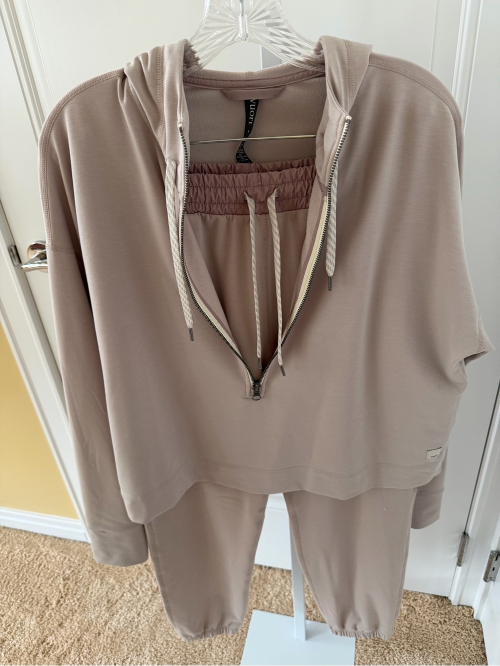 Vuori Neutral Beige / Blush Hooded Sweatshirt & Jogger Set - Picture 4 of 6